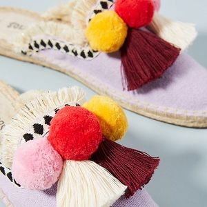 Anthropologie Soludos Espadrille Pom Pom Slides